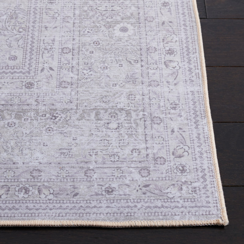 Tucson Vintage Look Machine Washable Non-Slip Area Rug in White/Grey, Square 183 cm