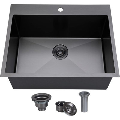 25X22 " Black Stainless Steel Drop In Small Kitchen Sink