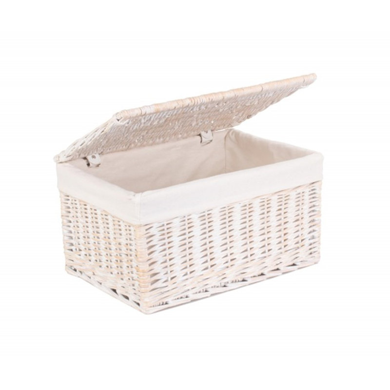 Wicker Storage Basket Hamper with Lining, White Wash/White Lining, 19 cm H x 25 cm W x 37 cm D