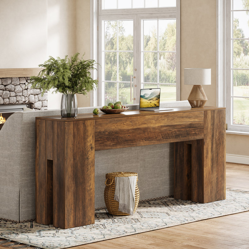 TribeSigns 71" Farmhouse Console Table For Entryway, Long Sofa Table Behind Couch, Dark Brown Wood