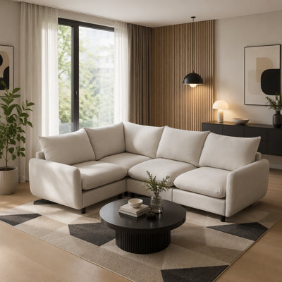 99" 4-Piece Modular Sectional Sofa, L-Shaped Convertible Upholstered Couch with Corner Chair, Solid Wood Frame and Spring Support
