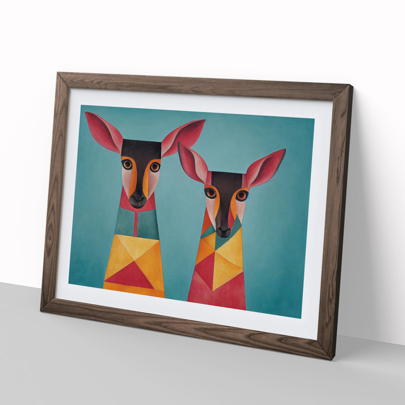 Two Deer Abstract - Framed Print, 34cm H x 46cm W x 2cm D, Walnut  Framed