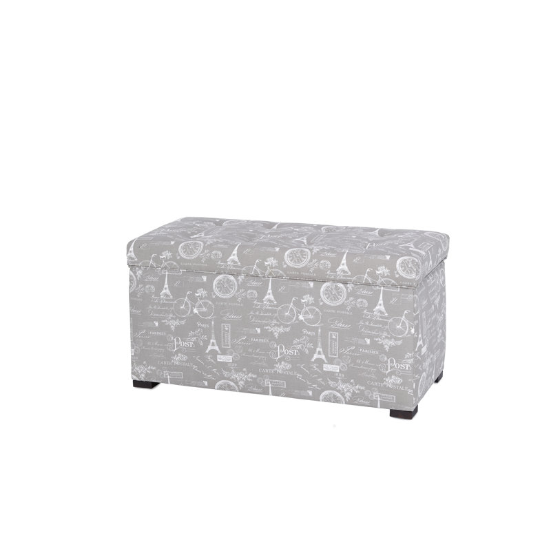 Birney Upholstered Storage Bench, Ecru/White/Taupe