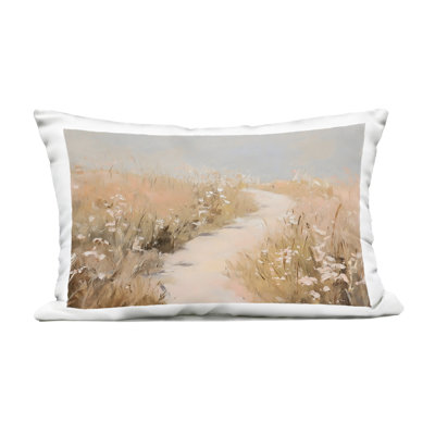 White Wildflower Path Outdoor Printed Pillow, design by Franklyn Gregory