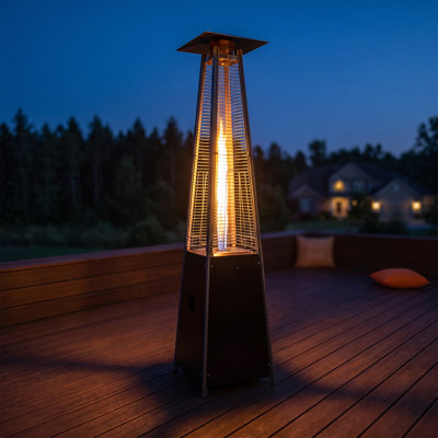 Pyramid Patio Heater 40000 BTU, Outdoor Propane Gas Heater with Quartz Glass Tube, Stainless Steel Standing Tower Heater with Visual Flame, Wheels & Triple Safety Protection for Garden Yard Deck