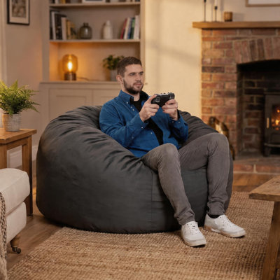 Convertible Bean Bag Chair, Giant Memory Foam Bean Bag Sofa Bed with Washable Cover, Flannel Fabric, Side Pocket & Handle
