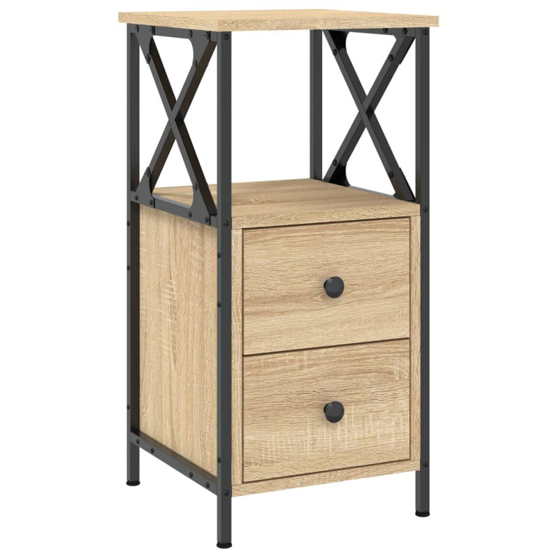 Herendeen 34cm W Iron Bedside Table, Sonoma Oak, Set of 2