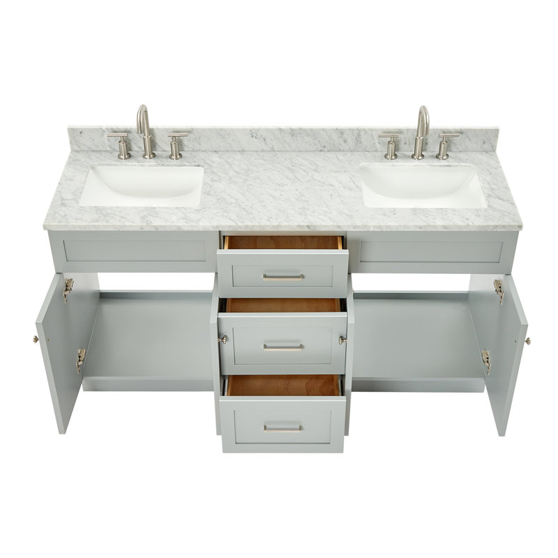 Partham 67" Freestanding Double Bathroom Vanity with Carrara Marble Top, Gris, 67″, Rectangular