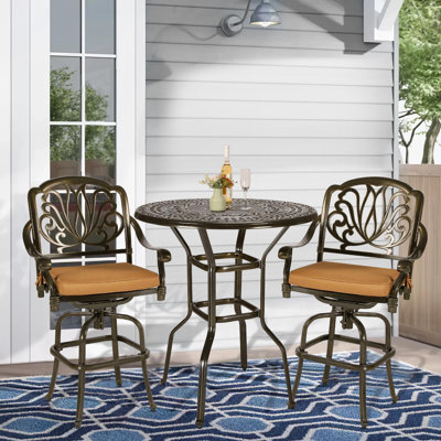 World Menagerie 5-Piece Patio Swivel Bar Set, All-Weather Cast Aluminum Outdoor High Bar Stool Bistro Set For Backyard Garden With 4 Cushions Bar Chai -  483668C6DF6B4A63833ED1F3A46CF962