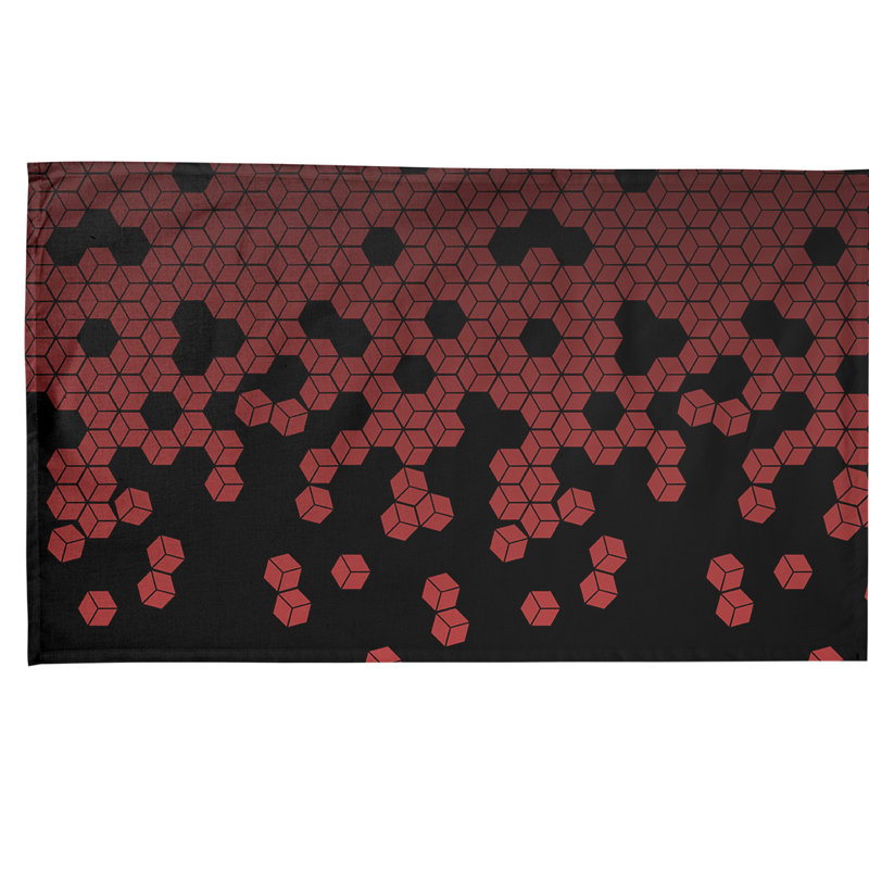Serviette de thé à motif cube culbuté, Polyester sergé, Rouge / Noir