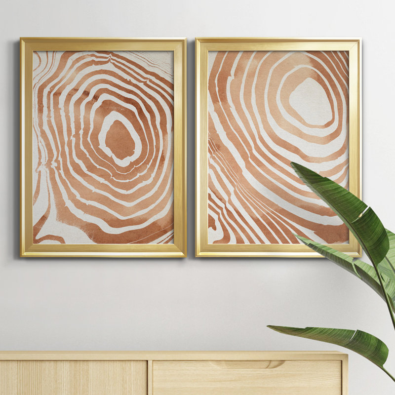 Reproduction encadrée de qualité supérieure «Wood Grain Suminagashi III» - prête à être accrochée, Or