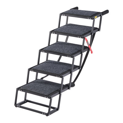 Escalier pour chien pour voiture, rampe pliable extra large pour 5 grands chiens avec surface antidérapante, échelle pour animal portable légère pour voiture, VUS, camion, lits hauts, canapés, support jusqu'à 200 lb