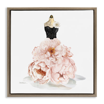 Pink Peonies Floral Dress Framed Floater Canvas Wall Art by Carol Robinson