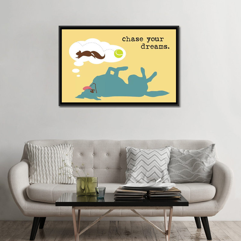 « chase rêves », impression sur toile, H 18 po x l 26 po x P 1,5 po, Toile avec cadre noir, Pas de tapis
