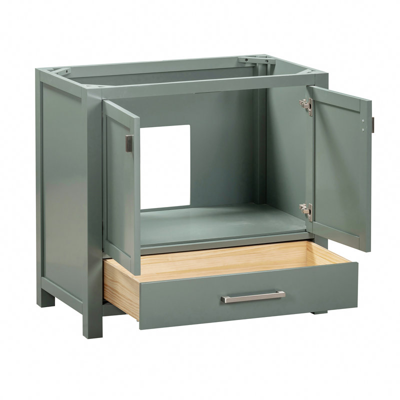 Modero 36" Single Bathroom Vanity with Top, Smoke Green, Brushed Nickel, Cala White Marble