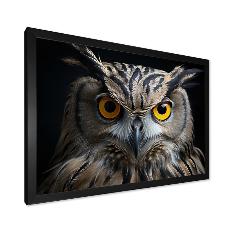 Owl Canvas Wall Art, Black White Bird Portrait Print - Black White Owl Portrait, 30" H x 40" W x 1.5" D, Black Picture Framed