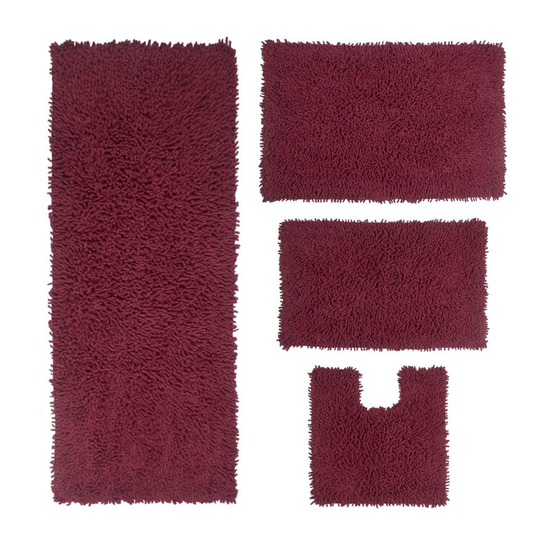 Tapis de bain 100% coton lavable à la machine Fantasia (ensemble de 4), Rouge
