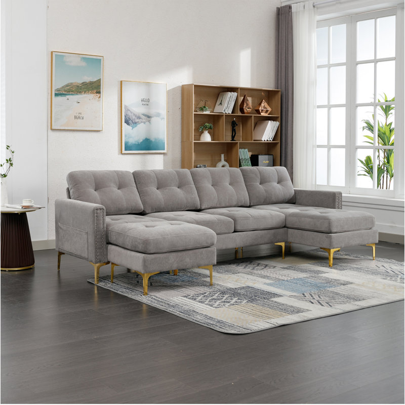 Mayke 111'' Velvet Sofa, Light Gray Velvet