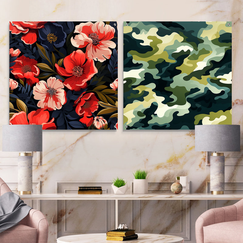 Heredia - Ensemble de 2 peintures murales abstraites en acrylique, H 36 po x l 73 po