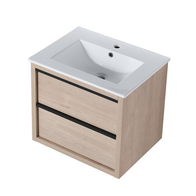 Meuble-lavabo élégant avec tiroirs à fermeture en douceur et lavabo en céramique