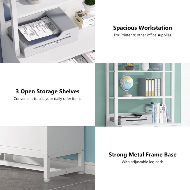 White Vertical 2 Drawer File Cabinet with Lock and Open Shelves