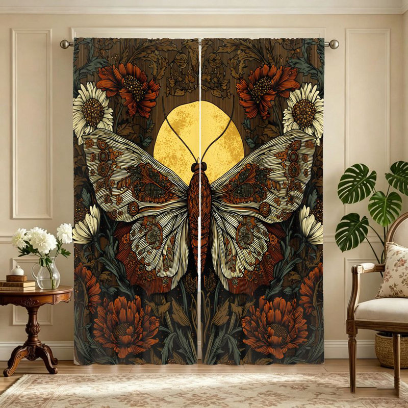 2Pcs Mystical Moth and Floral, W52*H84in*2pcs