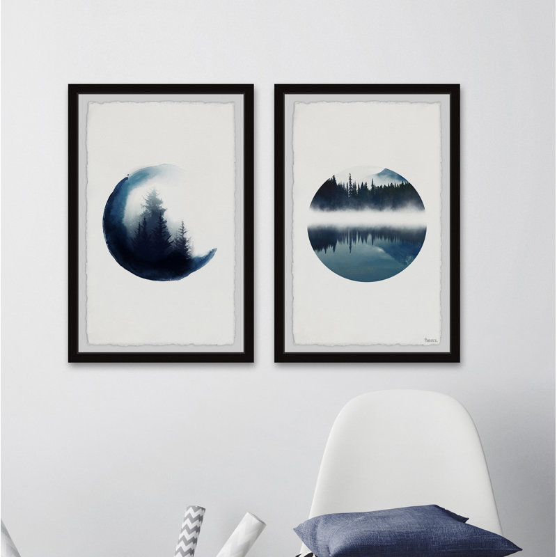 « Forest Mountain Reflection » par Parvez Taj, ensemble de 2 reproductions d’art encadrées sur papier