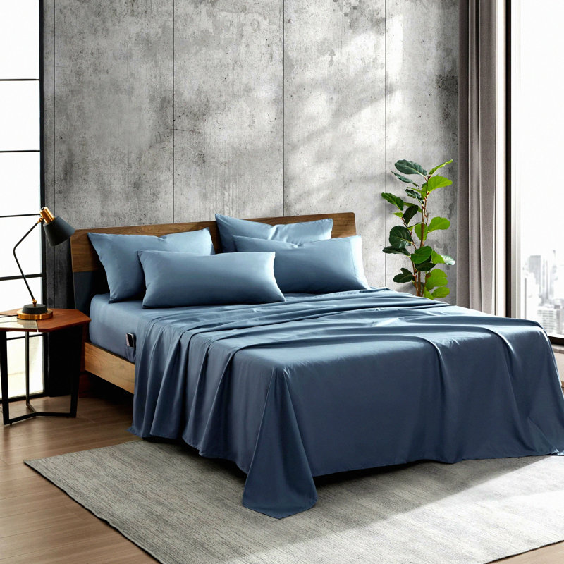 EcoCool Sheet Set - Soft Recycled Polyester Bedding, Wrinkle-Resistant & Cooling Finish - 6-Piece Bed Set, Blue