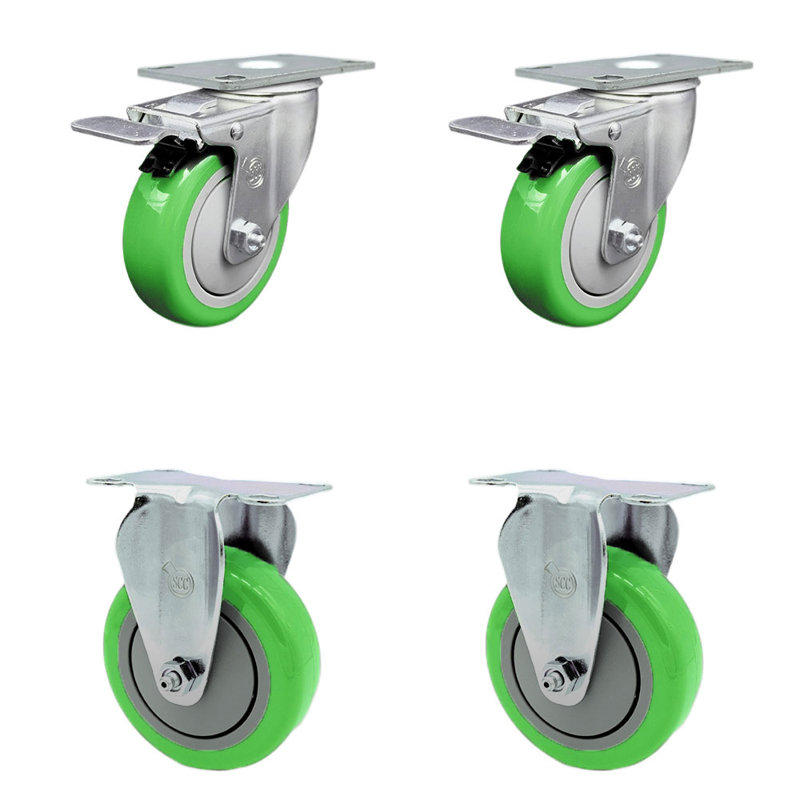Ensemble de roulettes à plateau en polyuréthane 4 pouces 4 pouces, Vert