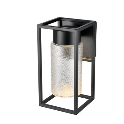 1 - Light Integrated LED Black Outdoor Wall Sconce with Textured Glass 