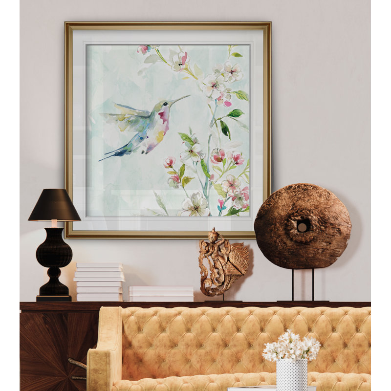 Colibri III - reproduction d'art sur toile tendue, H 23 po x l 23 po x P 1,5 po, Cadre doré