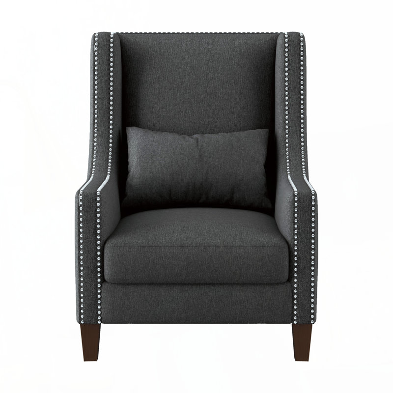 Chaise de salon moderne 1pc avec garniture cloutée et garniture cloutée en polyester gris foncé