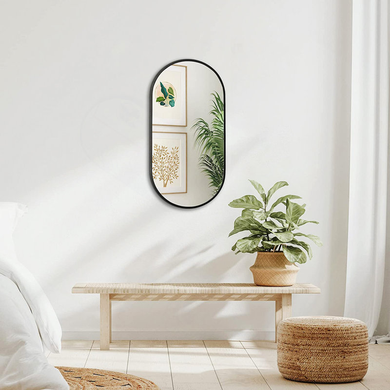 Miroir ovale en métal, 33 po x 20 po, Noir