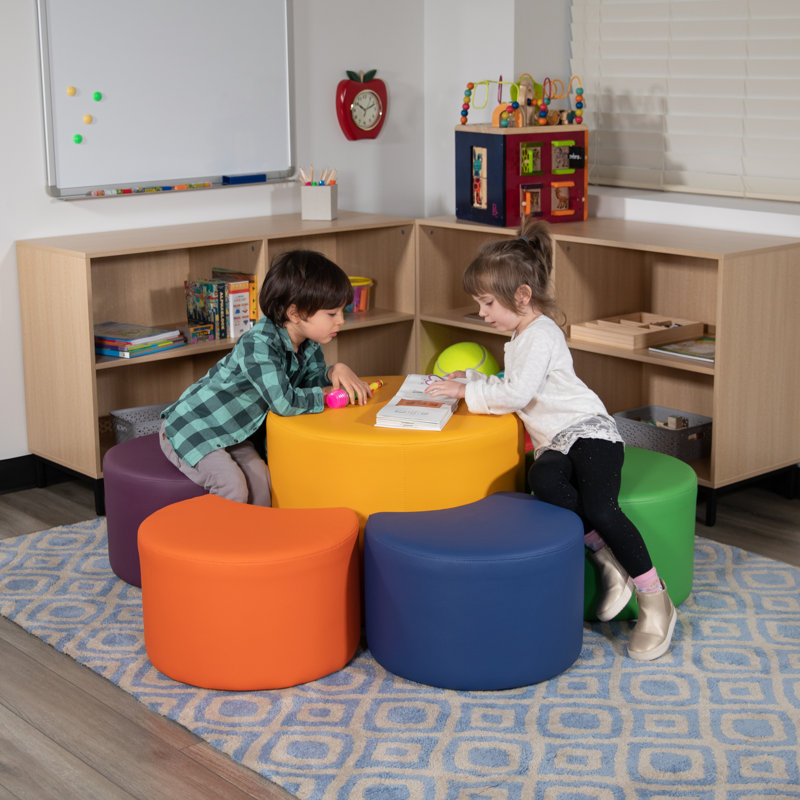 Modular Yellow Vinyl Round Ottoman for Versatile Spaces
