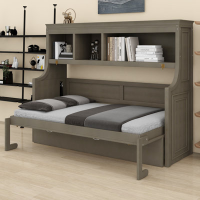 Lit escamotable avec bureau et tablettes de rangement