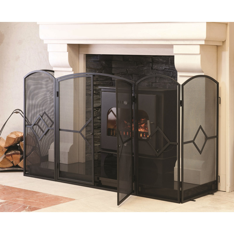 Sheila 5 Panel Steel Fireplace Screen, 81cm H x 153cm W x 61cm D