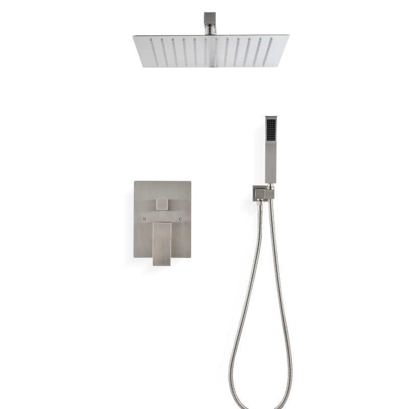 Ceiling Mounted Shower - 16" Head & Handheld, Brushed Nickel, Brass, Natural Rainfall Duplication, Self-Cleaning Nozzle, Suits American Standard Pipe ,