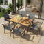 Ensemble de salle à manger 7 pièces en aluminium gris, table rectangulaire haute densité HDPS à 6 places et chaises en textilène pour le patio-125160768