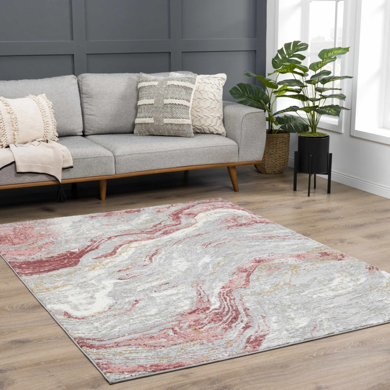 Catalaya Abstract Design Modern Pink/Beige Area Rug, Rectangle 9'2" x 12'