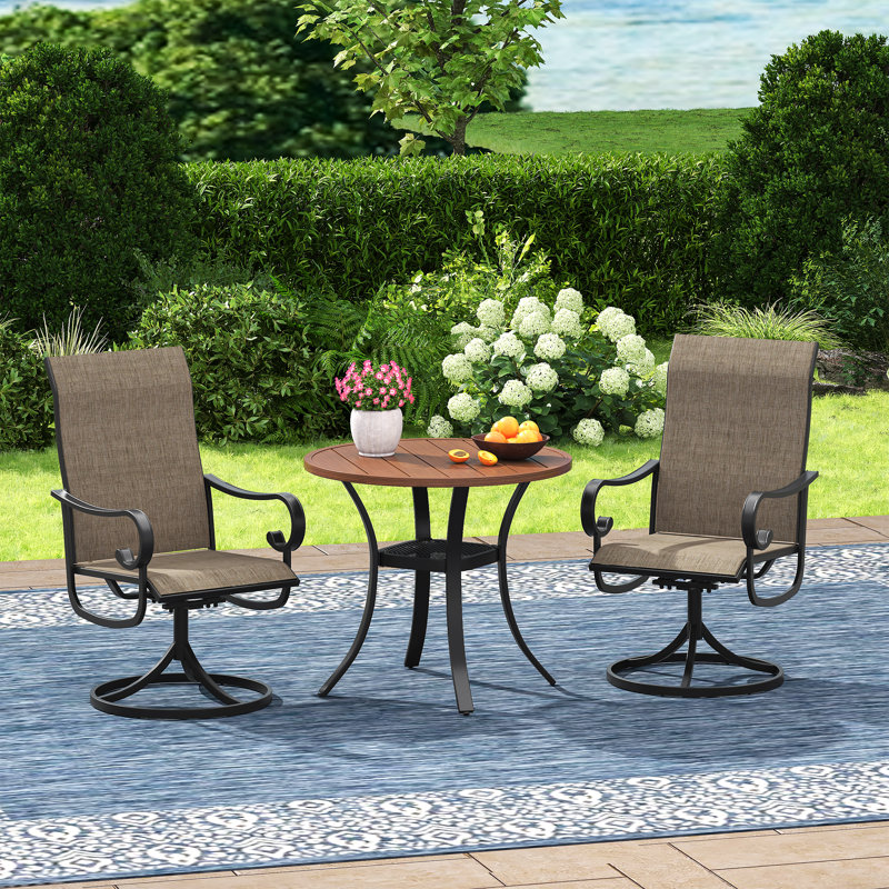 Ensemble de salle à manger de patio 3 pièces avec 2 chaises pivotantes en textilène et une table de salle à manger de 28 po