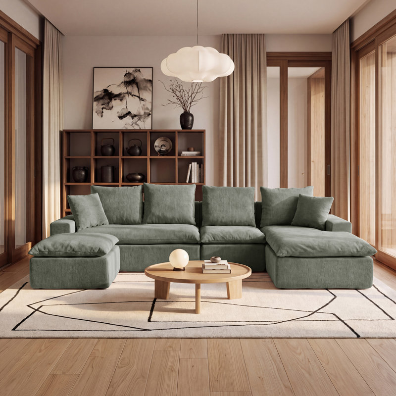 Canapé d'angle modulaire en forme de U de 235 cm (92,51 po), canapé à compression en chenille avec ressorts ensachés, canapé moderne à assise profonde pour salon, livré roulé et sans assemblage