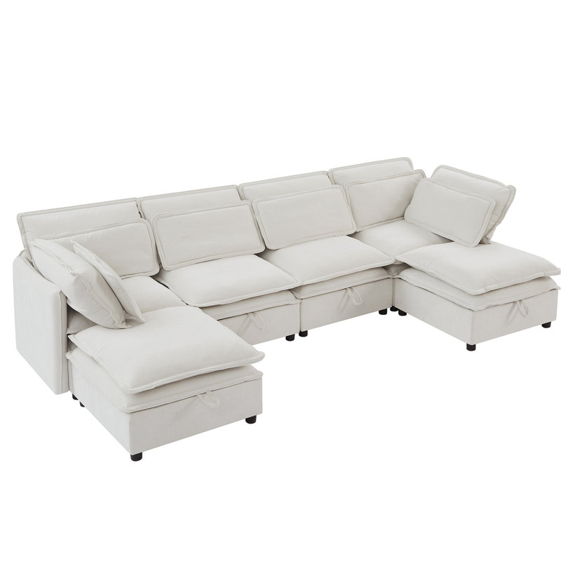 Modern With Double-Layer Cushions And Practical Storage Option U-Shaped Bed Soft