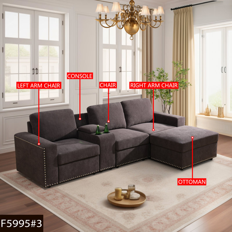 Hochler 6-Pieces Variable Module Sectional Sofa Set, 33" H x 104.5" W x 57" D 