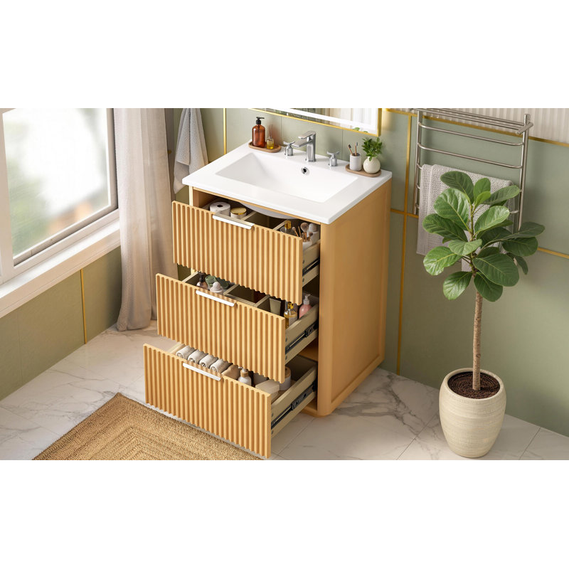 Meuble de salle de bain moderne et luxueux avec structure en bois massif et lavabo intégré