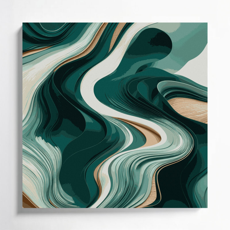 Abstrait paysage 51, art mural sur toile verte, H 16 po x l 16 po