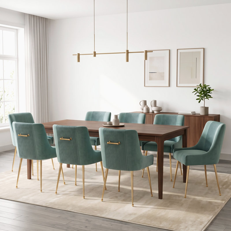 Elian Velvet Upholstered Dining Chair, Green, 8