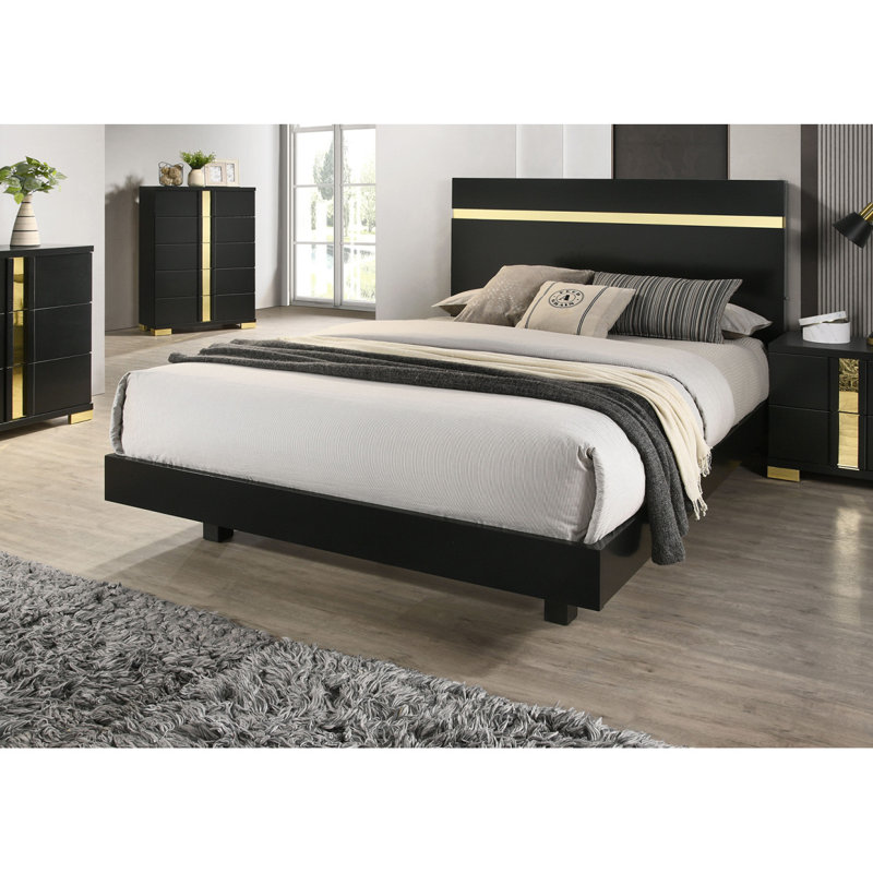 Cadre de lit moderne avec garniture en acrylique pour lit de grande taille 1Pc, Noir, Queen