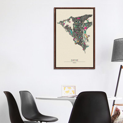 Dakar, Senegal Map by Ayse Deniz Akerman - Floater Frame Gallery-Wrapped Canvas Giclée on Canvas