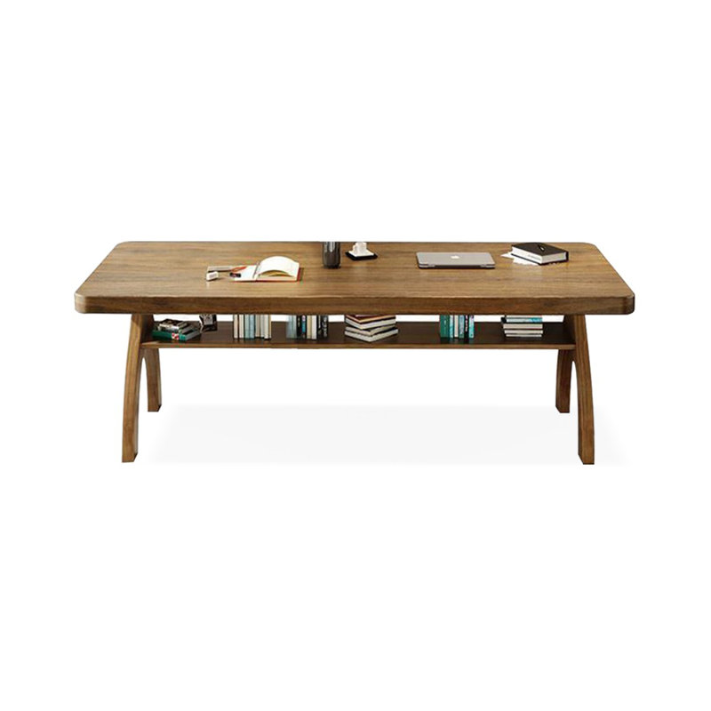 Tan Rectangular Solid Wood desk, 29.53" H x 70.87" W x 31.5" D