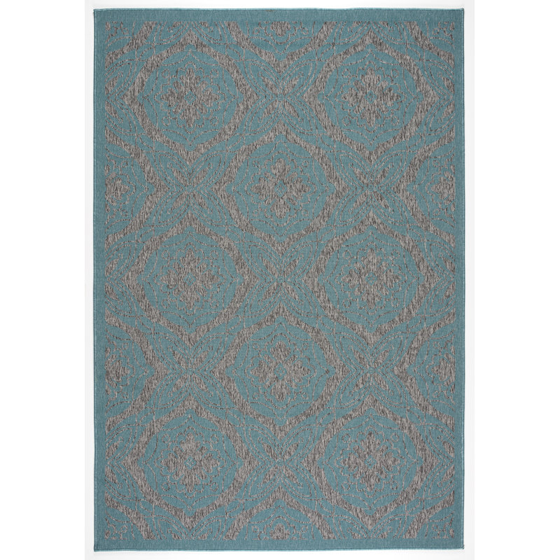 Tapis intérieur / extérieur bleu Werth Ikat, Rectangle 5 pi 3 po x 7 pi 7 po